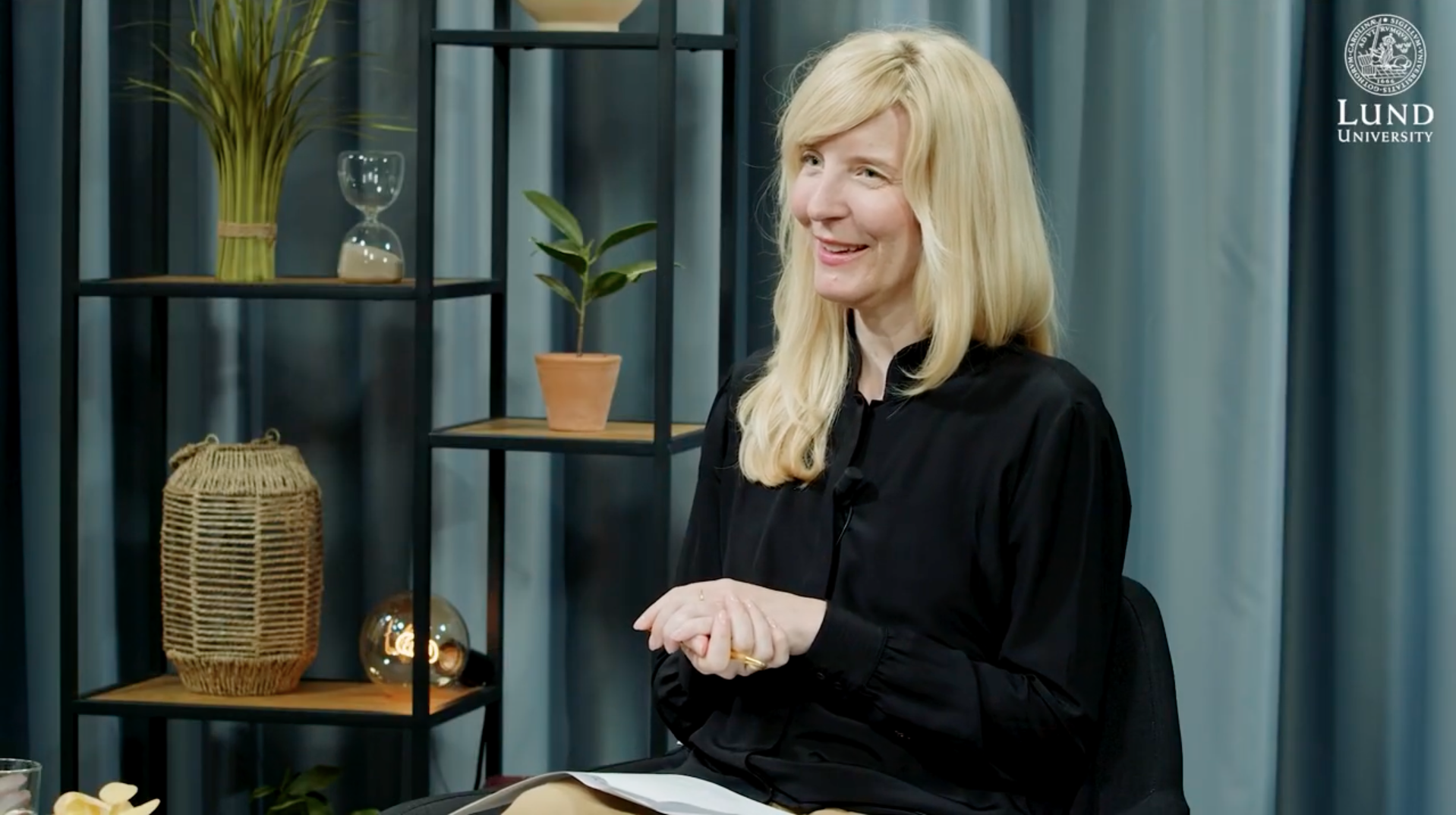 Researcher from Lund University speaking during a recorded discussion on circular clothing systems